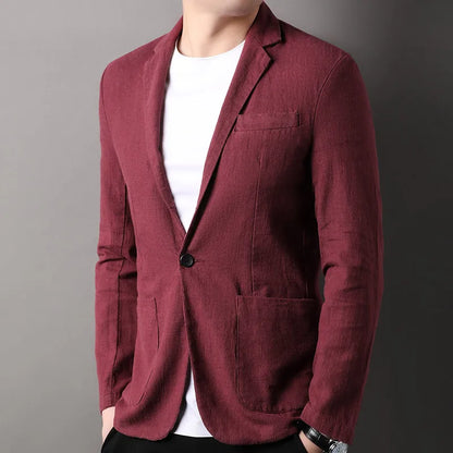Herreblazer – Slim Fit – Naturlige Fibre – Enkeltspent – Notch-slag – Semi-formell