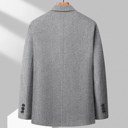 Herreblazer – Ullblanding – Skreddersydd Passform – Herringbone – Notch Slag – 3-Knapps Closure
