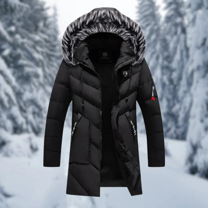 Herrjacka – Vadderad Oversized Passform – Fuskpälsluva – Dragkedja – Ribbstickade Manschetter