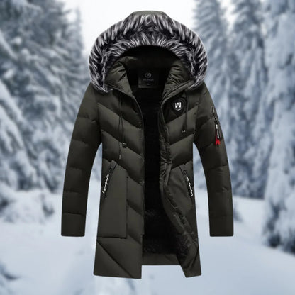 Herrjacka – Vadderad Oversized Passform – Fuskpälsluva – Dragkedja – Ribbstickade Manschetter