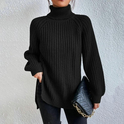 Dam Stickad Polotröja - Mjuk Chunky Knit - Långärmad - Avslappnad Passform