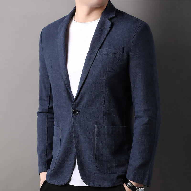 Herreblazer – Slim Fit – Naturlige Fibre – Enkeltspent – Notch-slag – Semi-formell