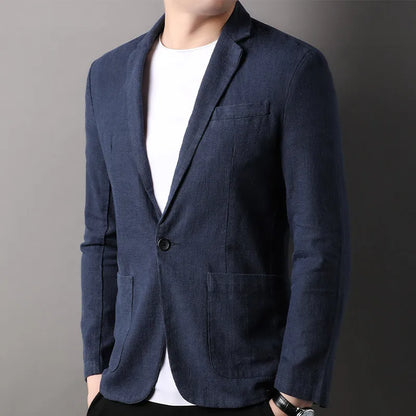 Herreblazer – Slim Fit – Naturlige Fibre – Enkeltspent – Notch-slag – Semi-formell