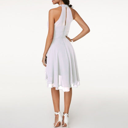 Dam Chiffong Klänning - Ärmlös - Halterneck - Asymmetrisk Fåll - Elegant Festklädsel