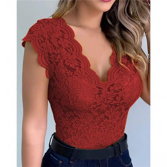 Dam Body – Spets – Djup V-ringning – Elegant Figurnära Design