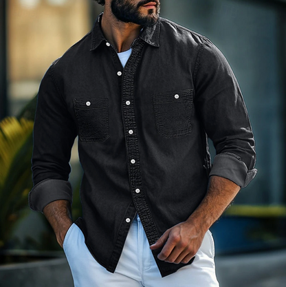 Herrskjorta i denim – Regular fit – Långärmad – Knapp och bröstfickor
