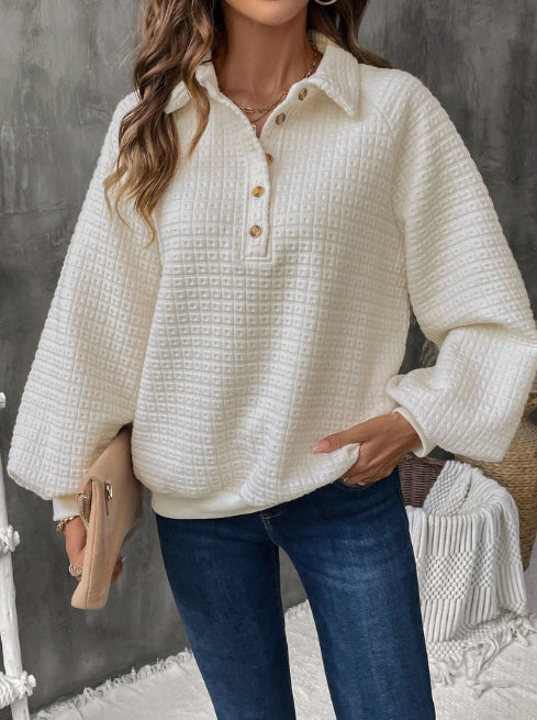 Damegenser – Teksturert Rutemønster – Oversized Passform – Halv Stolpe – Avslappet Stil