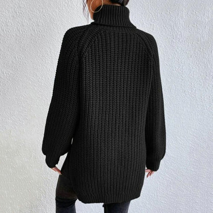 Dam Stickad Polotröja - Mjuk Chunky Knit - Långärmad - Avslappnad Passform