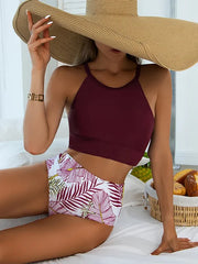 Dam Bikini Set – Hög Halsad Topp – Hög Midja – Stretchig och Snabbtorkande