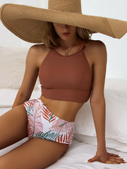 Dam Bikini Set – Hög Halsad Topp – Hög Midja – Stretchig och Snabbtorkande