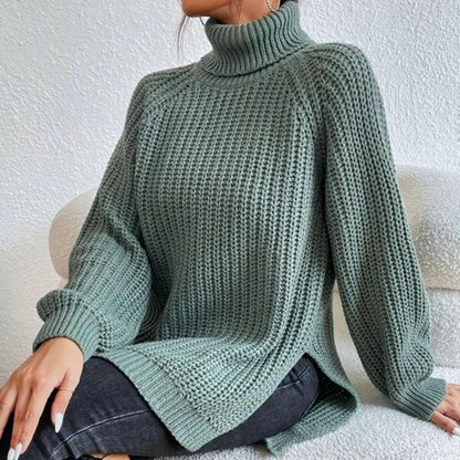 Dam Stickad Polotröja - Mjuk Chunky Knit - Långärmad - Avslappnad Passform