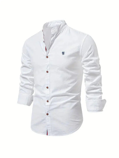 Herrskjorta - Slim Fit - Mandarin Krage - Långärmad Andningsbar Casual