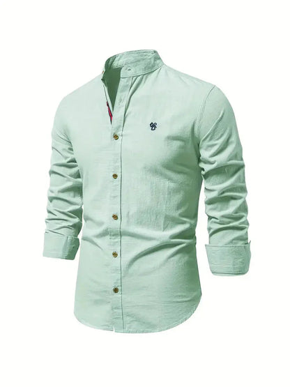Herrskjorta - Slim Fit - Mandarin Krage - Långärmad Andningsbar Casual