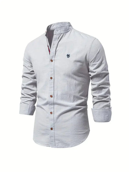Herrskjorta - Slim Fit - Mandarin Krage - Långärmad Andningsbar Casual