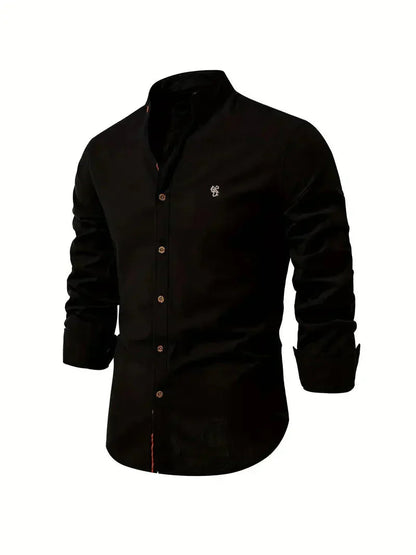 Herrskjorta - Slim Fit - Mandarin Krage - Långärmad Andningsbar Casual
