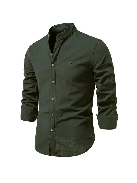 Herrskjorta - Slim Fit - Mandarin Krage - Långärmad Andningsbar Casual