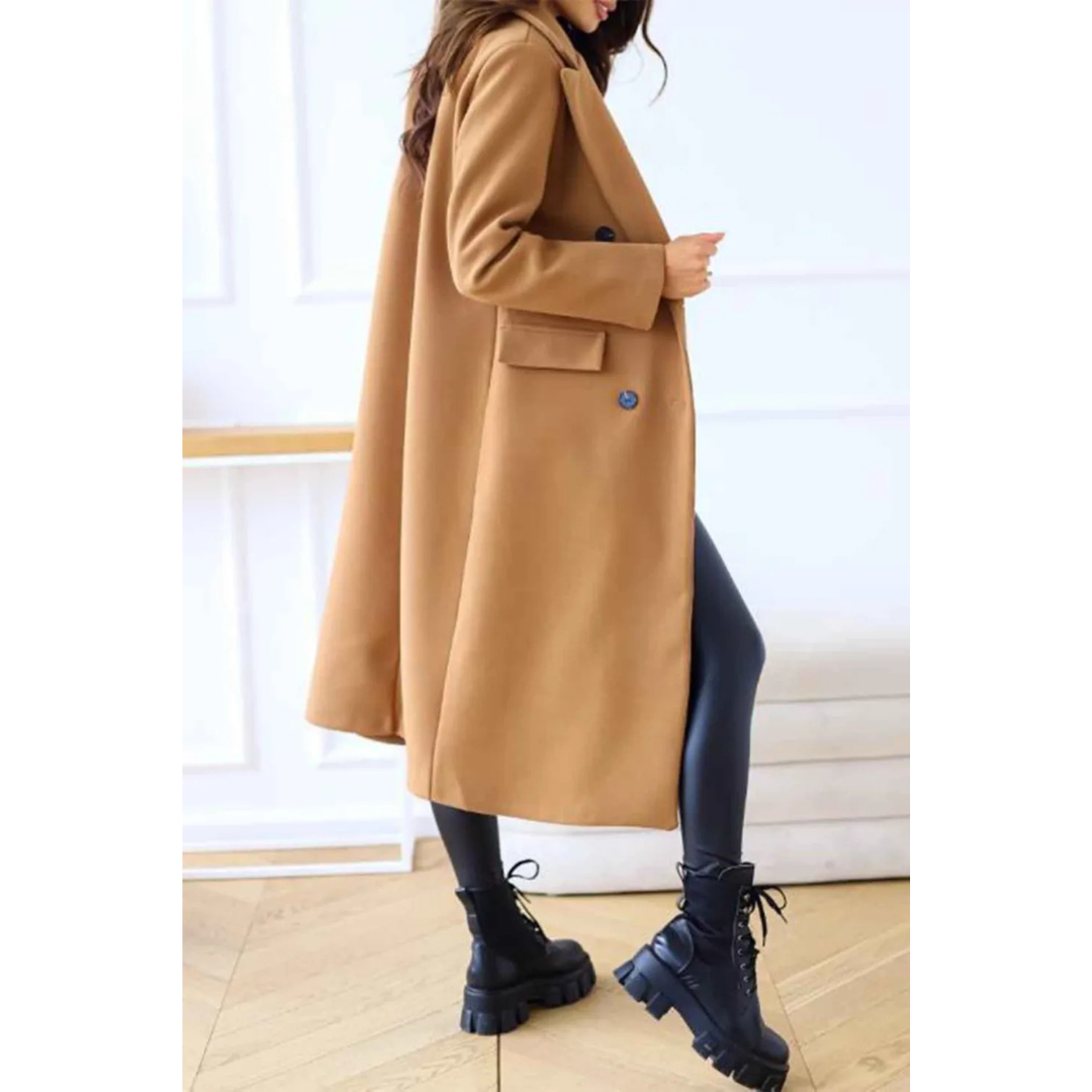 Dam Lång Kappa – Ullblandning – Oversized Passform – Dubbelsydd – Klassisk Snitt