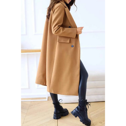 Dam Lång Kappa – Ullblandning – Oversized Passform – Dubbelsydd – Klassisk Snitt