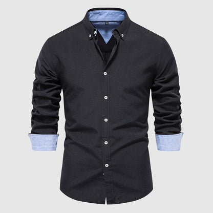 Herrskjorta - Smal Passform - Långärmad Button-Down Krage - Elegant och Mångsidig