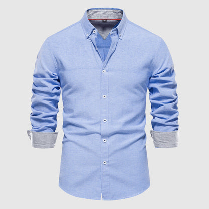 Herrskjorta - Smal Passform - Långärmad Button-Down Krage - Elegant och Mångsidig