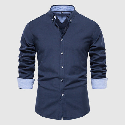 Herrskjorta - Smal Passform - Långärmad Button-Down Krage - Elegant och Mångsidig