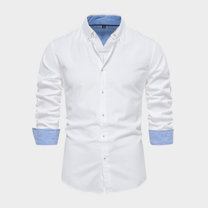 Herrskjorta - Smal Passform - Långärmad Button-Down Krage - Elegant och Mångsidig