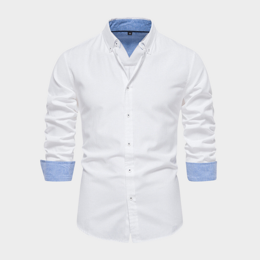 Herrskjorta - Smal Passform - Långärmad Button-Down Krage - Elegant och Mångsidig