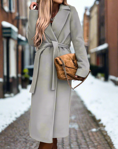 Kvinnelig trenchcoat - Ullblanding - Lang passform - Belte i livet - Klassisk snitt