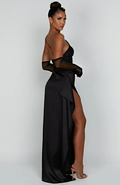 Dam Festklänning - Elegant Maxiklänning - One-Shoulder - Hög Slits - Figurnära Passform
