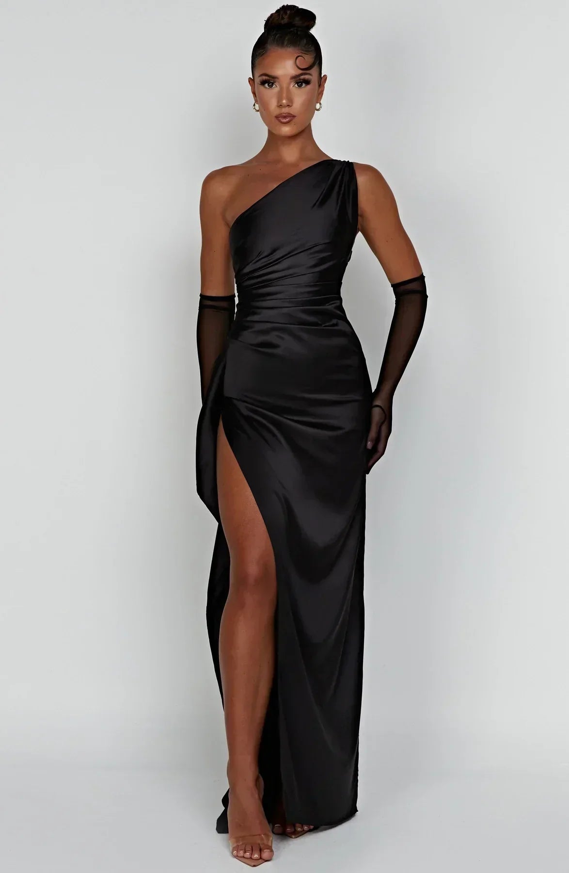 Dam Festklänning - Elegant Maxiklänning - One-Shoulder - Hög Slits - Figurnära Passform