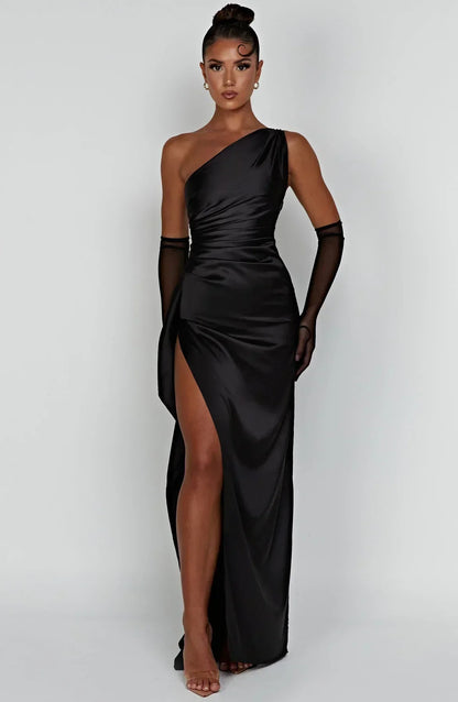 Dam Festklänning - Elegant Maxiklänning - One-Shoulder - Hög Slits - Figurnära Passform