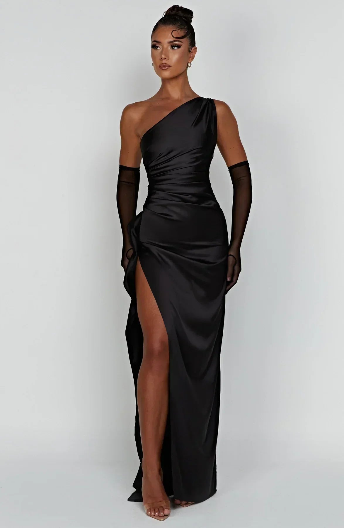 Dam Festklänning - Elegant Maxiklänning - One-Shoulder - Hög Slits - Figurnära Passform