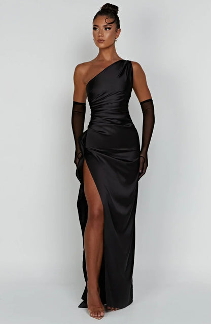 Dam Festklänning - Elegant Maxiklänning - One-Shoulder - Hög Slits - Figurnära Passform