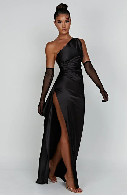 Dam Festklänning - Elegant Maxiklänning - One-Shoulder - Hög Slits - Figurnära Passform