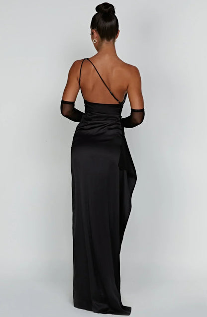 Dam Festklänning - Elegant Maxiklänning - One-Shoulder - Hög Slits - Figurnära Passform