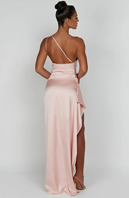 Dam Festklänning - Elegant Maxiklänning - One-Shoulder - Hög Slits - Figurnära Passform