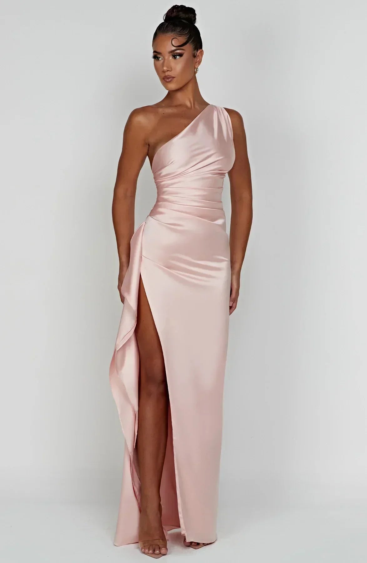 Dam Festklänning - Elegant Maxiklänning - One-Shoulder - Hög Slits - Figurnära Passform