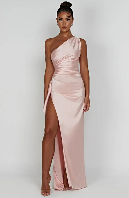Dam Festklänning - Elegant Maxiklänning - One-Shoulder - Hög Slits - Figurnära Passform