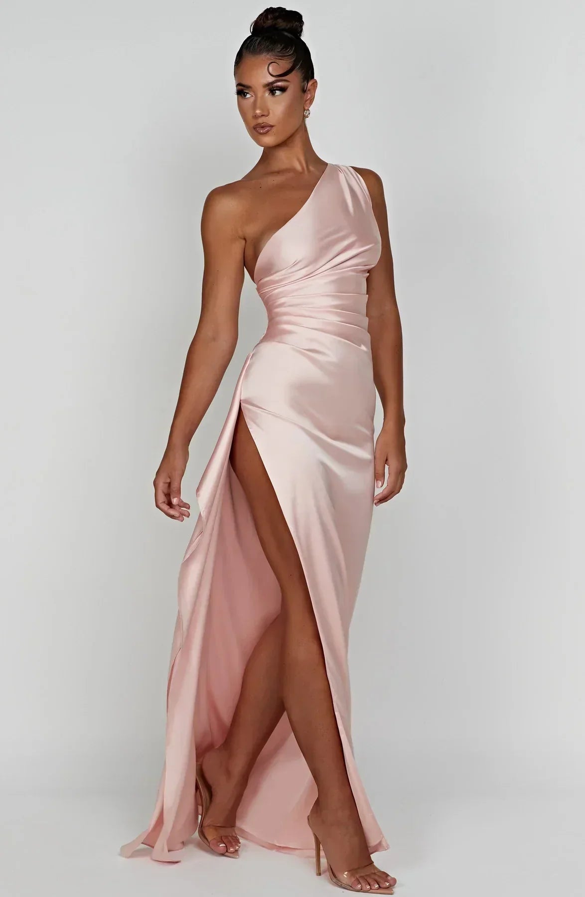 Dam Festklänning - Elegant Maxiklänning - One-Shoulder - Hög Slits - Figurnära Passform