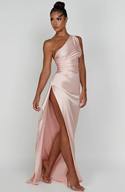 Dam Festklänning - Elegant Maxiklänning - One-Shoulder - Hög Slits - Figurnära Passform