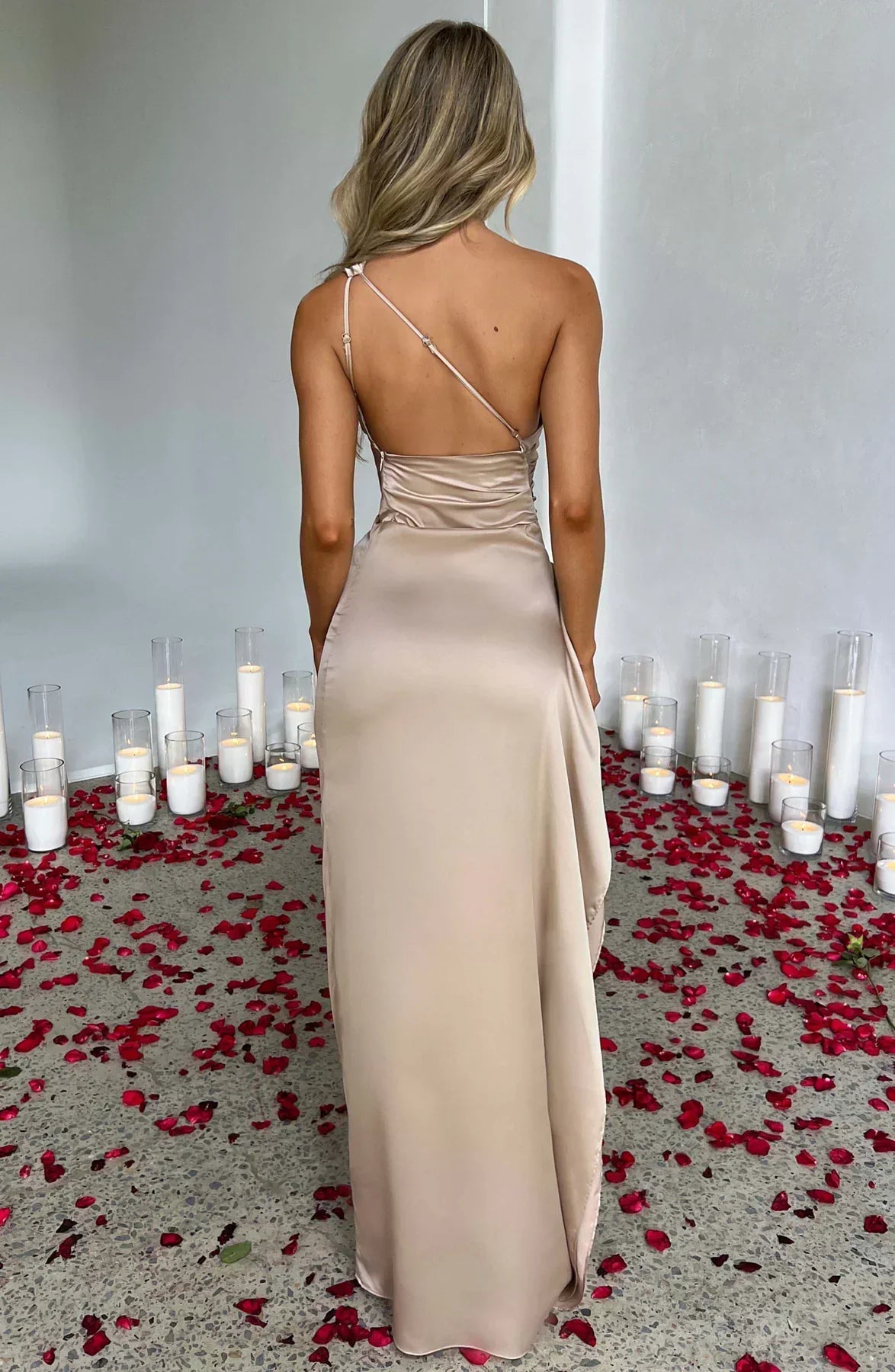 Dam Festklänning - Elegant Maxiklänning - One-Shoulder - Hög Slits - Figurnära Passform