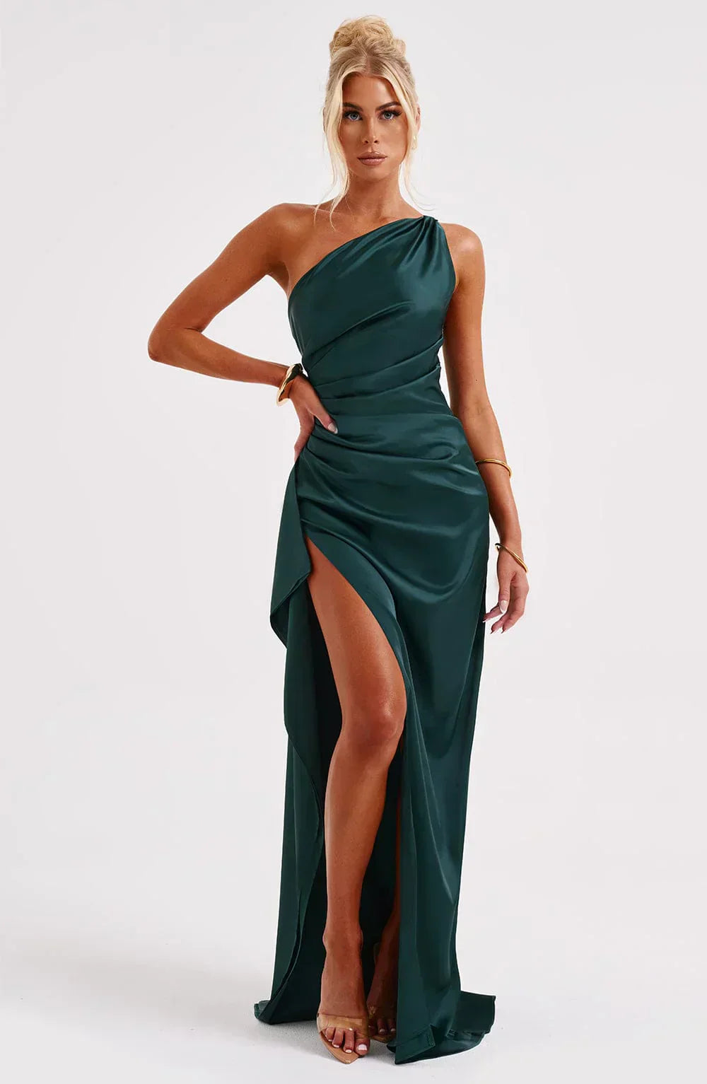 Dam Festklänning - Elegant Maxiklänning - One-Shoulder - Hög Slits - Figurnära Passform