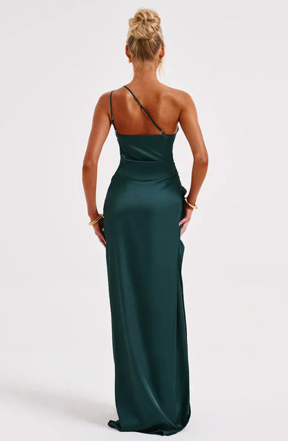 Dam Festklänning - Elegant Maxiklänning - One-Shoulder - Hög Slits - Figurnära Passform