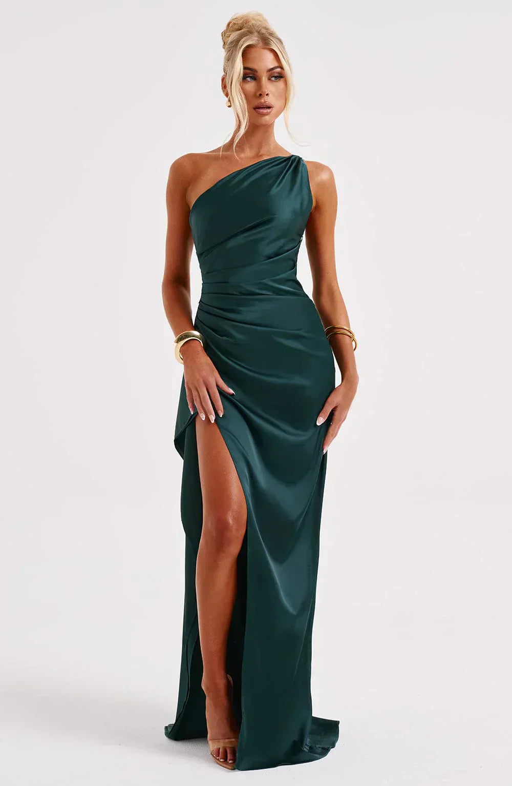Dam Festklänning - Elegant Maxiklänning - One-Shoulder - Hög Slits - Figurnära Passform