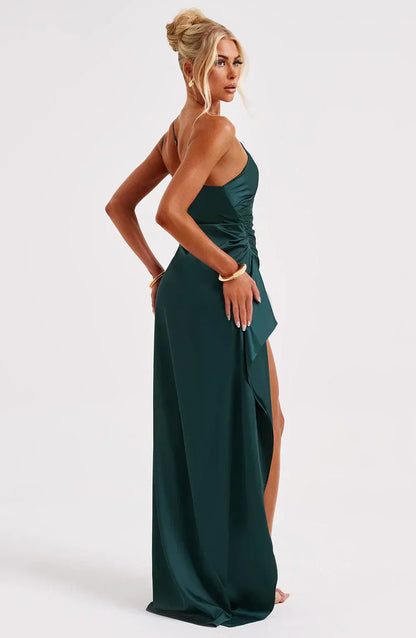 Dam Festklänning - Elegant Maxiklänning - One-Shoulder - Hög Slits - Figurnära Passform