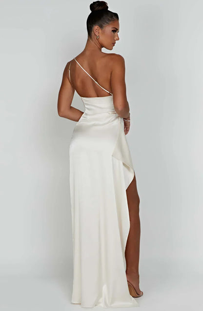 Dam Festklänning - Elegant Maxiklänning - One-Shoulder - Hög Slits - Figurnära Passform