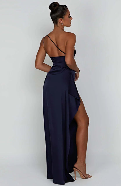 Dam Festklänning - Elegant Maxiklänning - One-Shoulder - Hög Slits - Figurnära Passform