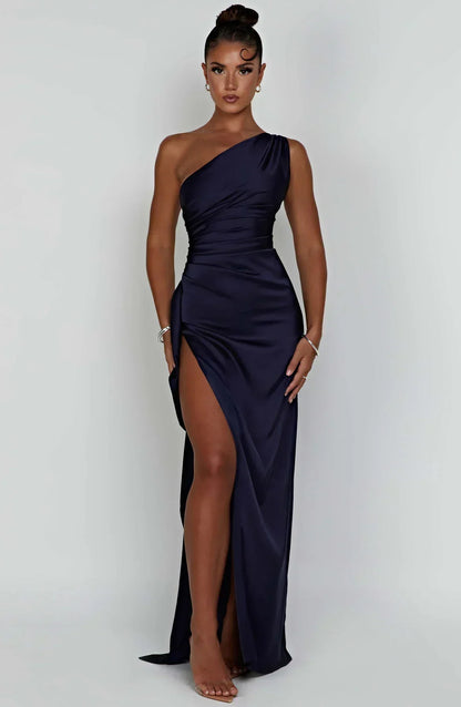 Dam Festklänning - Elegant Maxiklänning - One-Shoulder - Hög Slits - Figurnära Passform
