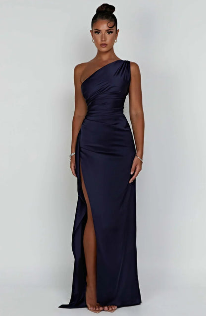 Dam Festklänning - Elegant Maxiklänning - One-Shoulder - Hög Slits - Figurnära Passform