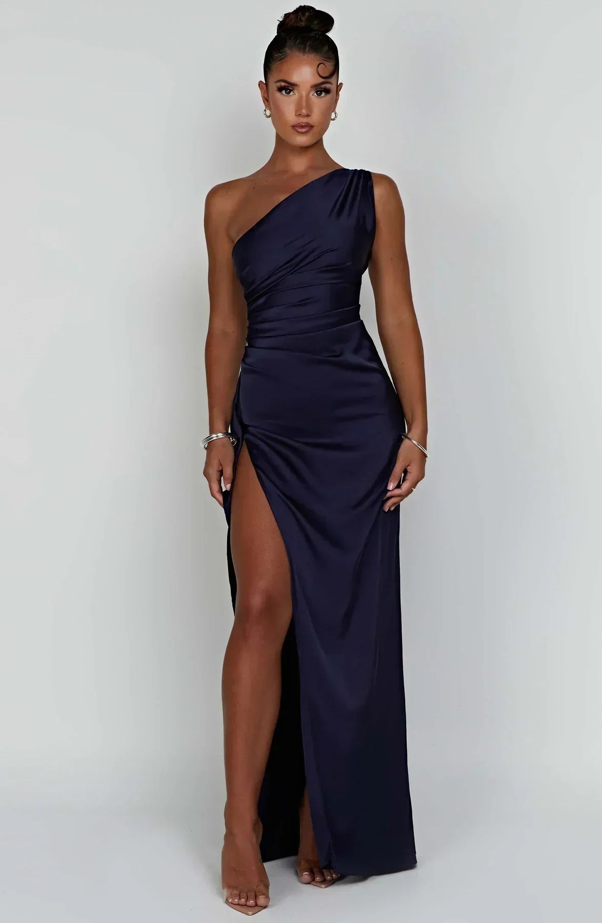 Dam Festklänning - Elegant Maxiklänning - One-Shoulder - Hög Slits - Figurnära Passform